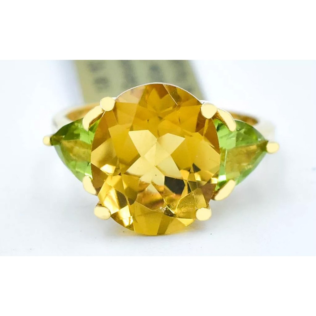 Genuine 7.38 Cts Yellow Topaz & Peridot Ring 10k Gold